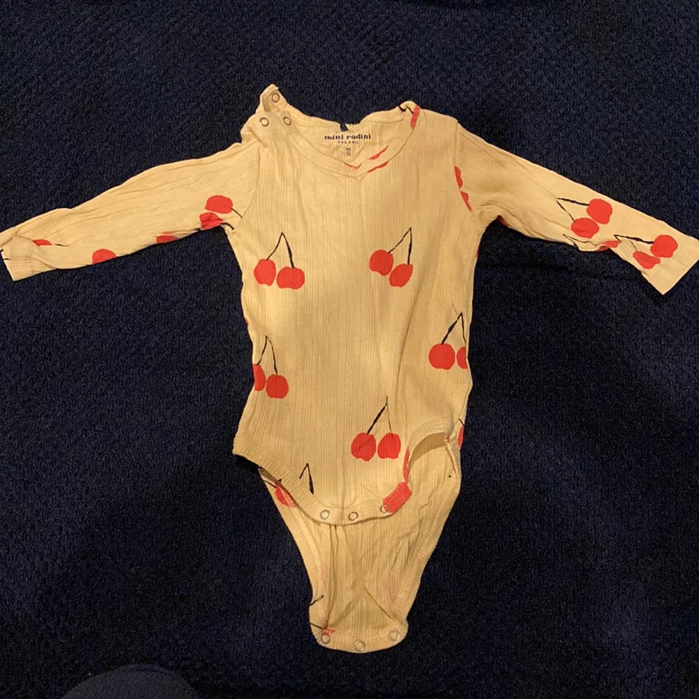 Mini Rodini Yellow and Red Cherry Bodysuit